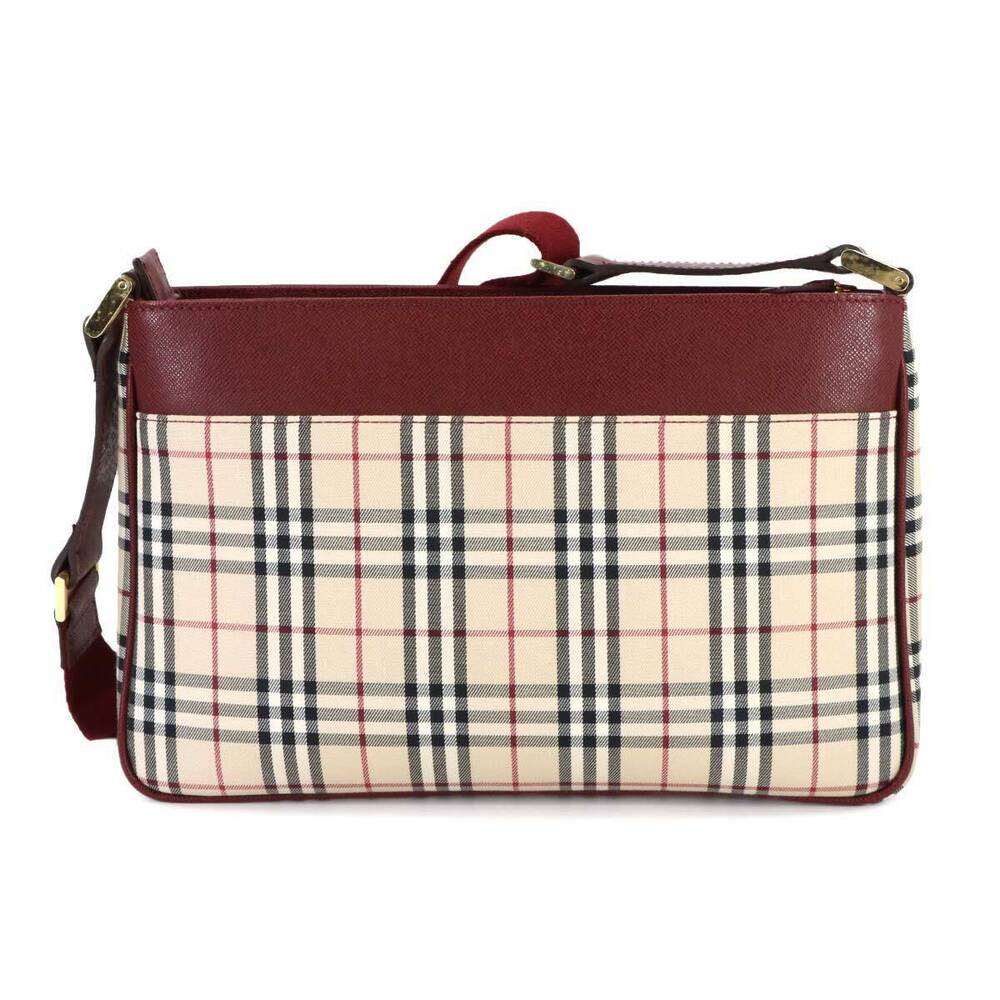 Burberry Nova Check Shoulder Bag Canvas Leather Beige Bordeaux Red - Picture 2 of 8